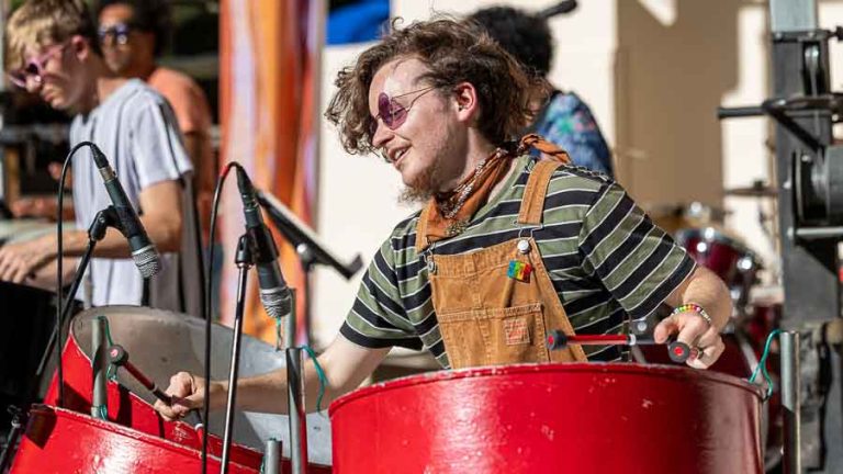 The festival closed with a performance by Maraval Road, a steel drum band from Southern Oregon University. The group played high-energy calypso, soca and panorama music. Ashland.news photo by Bob Palermini