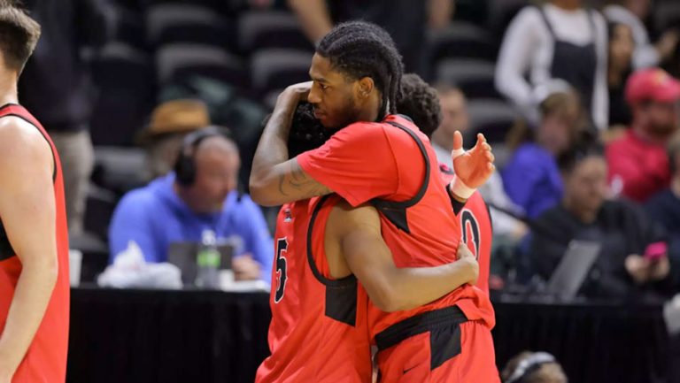 Defending national champ Freed-Hardeman (Tenn.) stopped the No. 11-seeded Raiders 69-56 on Saturday evening at Municipal Auditorium. Matthew Hicks photo
