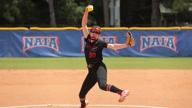 Ayla Davies pitched her third shutout in a row and fourth in SOU's last five games at the tournament. Photo by Matthew Hicks.