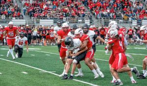 Southern Oregon University took a lopsided 48-17 victory over Simpson (Calif.) in Frontier West Division play Saturday night, Oct. 11, in Redding, California. Al Case photo / Ashland Daily Photo