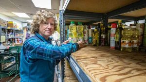 With the looming loss of SNAP funds for families, Amey Broeker, executive director of the Ashland Community Food Bank, is concerned about having enough food to serve a growing client base. Ashland.news photo by Bob Palermini