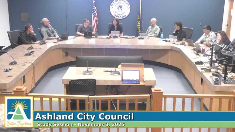 Councilors deliberate at the Ashland City Council study session Monday. Screen capture from RVTV video