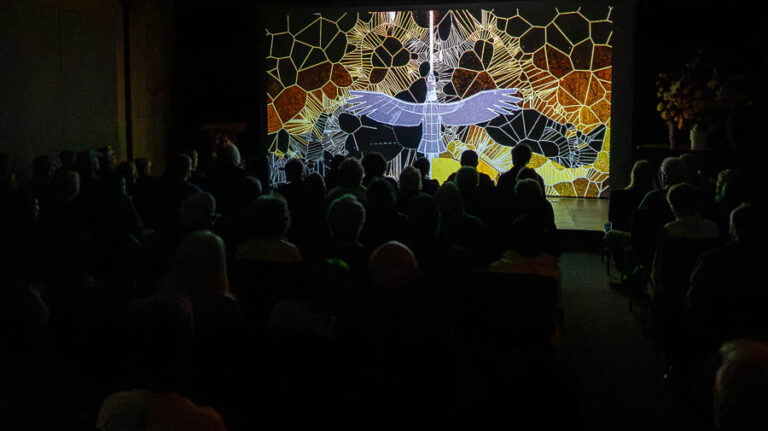 Mass for the Endangered, a multi-sensory film experience of music and animated artwork, was presented Sunday at ScienceWorks Hands-On Museum in Ashland. Ashland.news photo by Bob Palermini