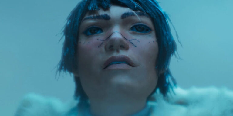 A scene from "Inkwo for When the Starving Return" (2024). In this 19-minute short film, Dove, a gender-shifting warrior, uses their Indigenous medicine, Inkwo, to protect their community from an unearthed swarm of terrifying creatures.