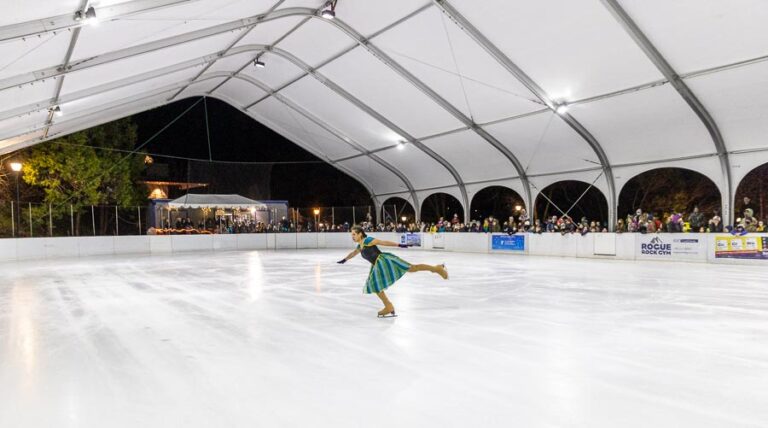 The opening date of the Ashland Rotary Centennial Ice Rink has been delayed due to a permitting issue. Ashland Parks & Recreation Director Rocky Houston said the permit problems are related to transitioning the canopy over the rink from a temporary to a permanent structure. He said the process requires getting new calculations for the canopy from an engineer to ensure it meets current building code requirements. Ashland.news photo by Bob Palermini