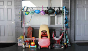 Toys sit outside at the Columbia Inn, a Project Turnkey shelter in Astoria. Oregon Capital Chronicle photo by Julia Shumway