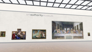 A view of a virtual gallery in the digital Art Authority Museum, conceived and created by an Ashland team. The fully immersive virtual art museum, featuring famous works of art from around the world, allows attendees to "wander" through galleries.